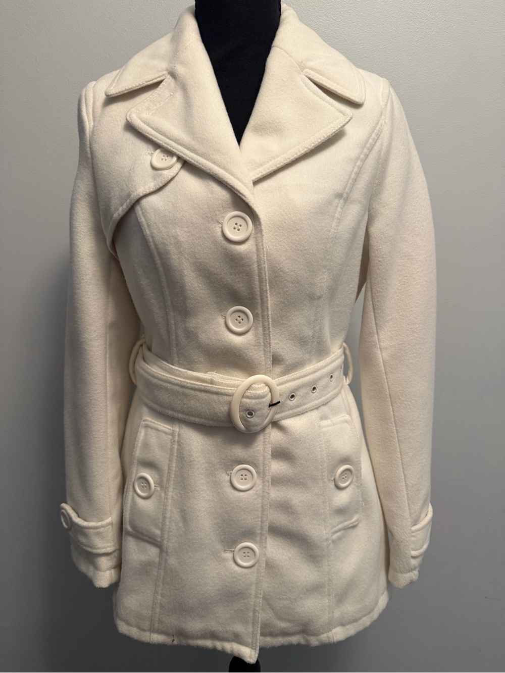 Jou Jou Off-white/cream Belted Peacoat